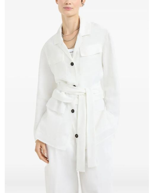 Brunello Cucinelli White Belted Pocket Jacket