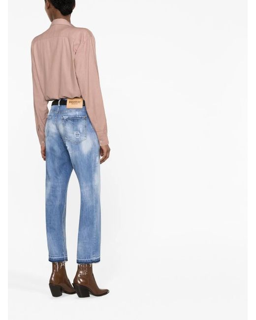 DSquared² Blue Distressed Straight-Leg Jeans