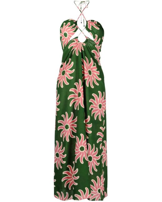 Cala De La Cruz Green Roge Graphic-Print Midi Dress