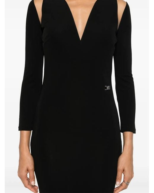 DSquared² Black Logo-Plaque Mesh-Detail Dress