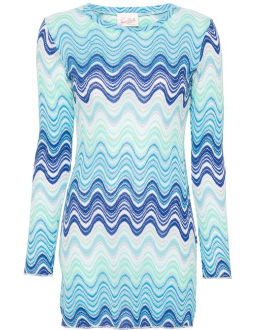 Mc2 Saint Barth Wavy-pattern Knitted Dress Blue