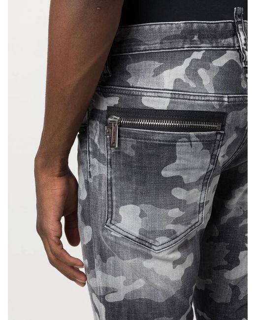 DSquared² Gray Camouflage-Print Bootcut Jeans for men