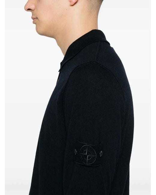 Stone Island Black Compass-Badge Polo Shirt for men