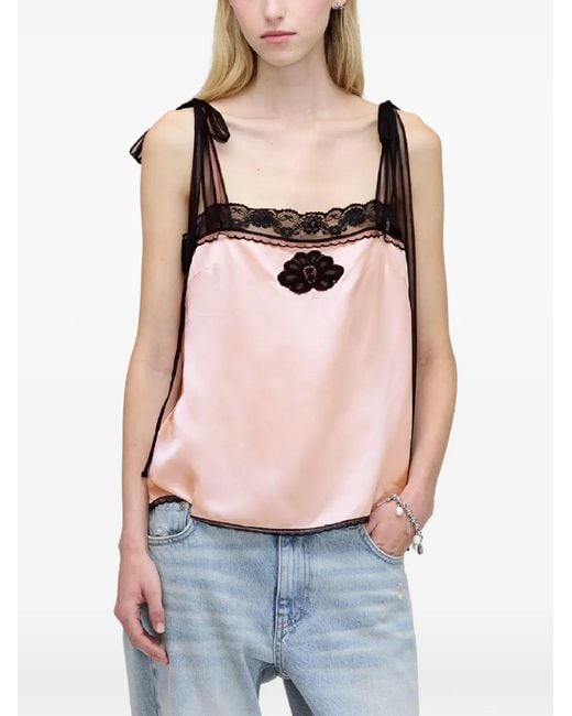 andmary Lace ribbon tops pink ANDMARY】Violet ribbon tops