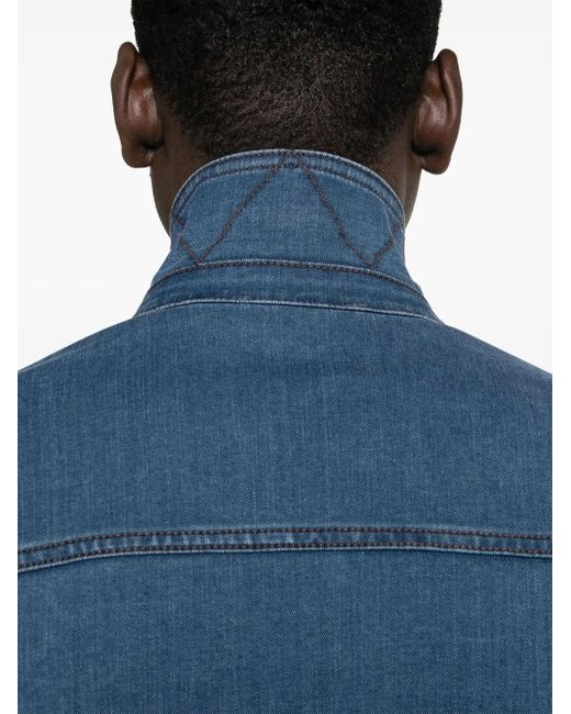 Canali Blue Classic-Collar Denim Jacket for men
