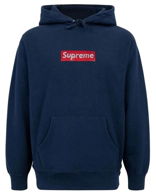 Supreme Blue X Swarovski Box Logo Hoodie for men