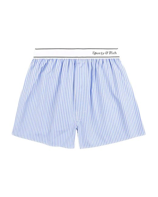 Sporty & Rich Blue Italic-Logo Striped-Pattern Boxer Shorts