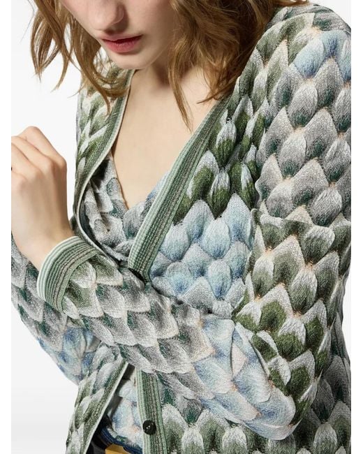 Missoni Green Geometric-Pattern V-Neck Cardigan