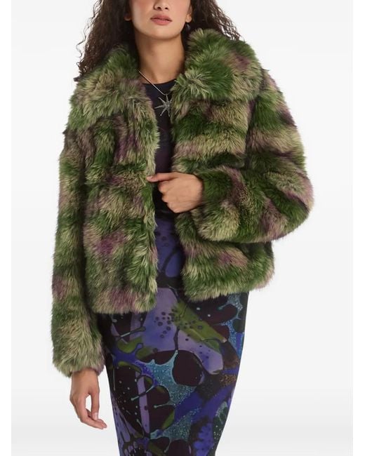 Desigual Green Faux-Fur Coat