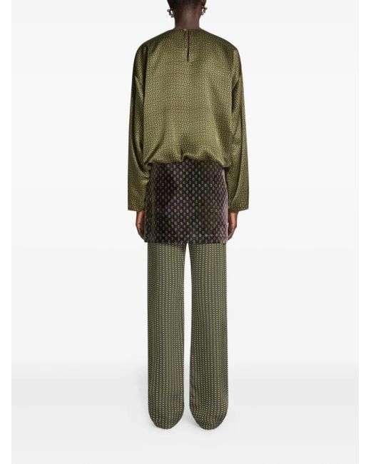Dries Van Noten Green Geometric-Pattern Blouse