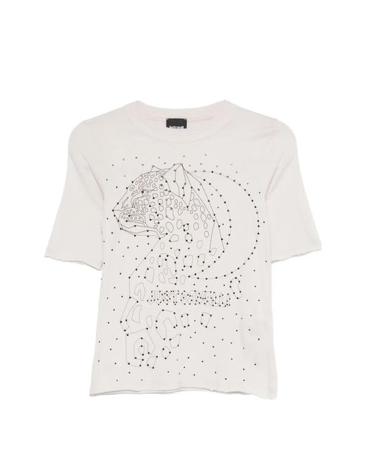 Just Cavalli White Graphic-Print Raw-Edge T-Shirt