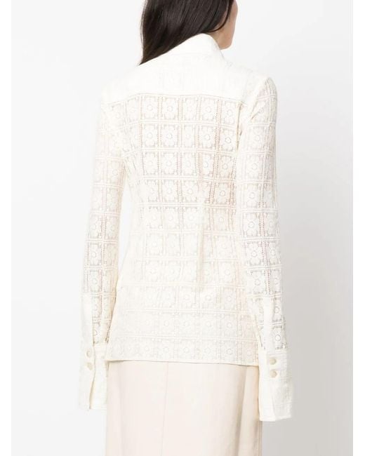 Sportmax White Sava Floral-Lace Fitted Shirt
