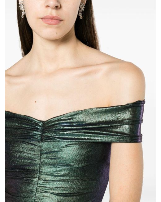 Nissa Green Off-shoulder Pleated Midi Dress