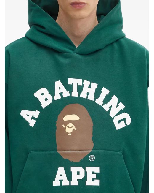 A Bathing Ape Green Hoodie À Logo Imprimé for men