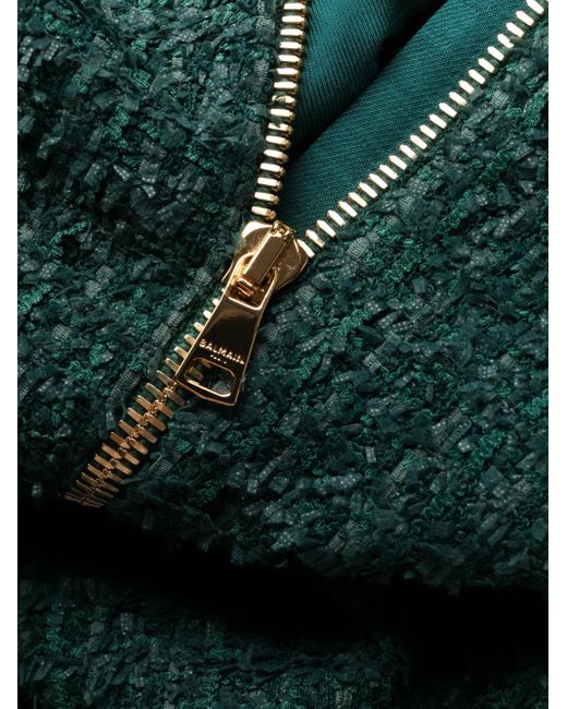 Balmain Green Button-embellished Tweed Mini Dress
