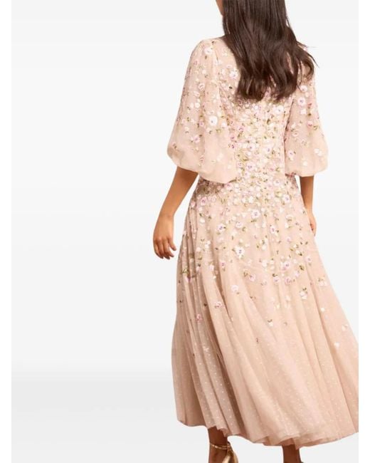 Needle & Thread Pink Sylvia Rose Round-Neck Midi Dress