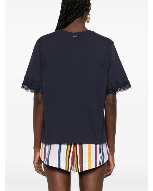 Twinset Blue Lace-Trim T-Shirt