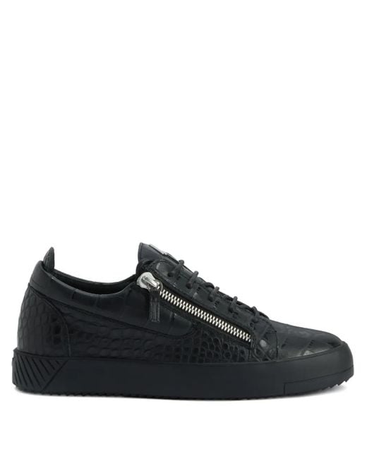 Giuseppe Zanotti Black Frankie Crocodile-Effect Zip Trainers for men