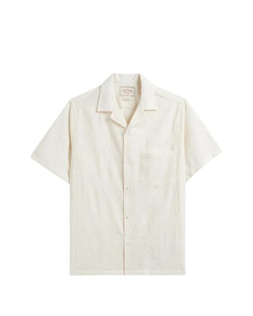 Portuguese Flannel White Embroidered Short-Sleeve Shirt for men