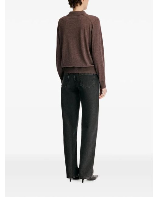 Loulou de Saison Brown Fine-Knit Long-Sleeve Polo Shirt
