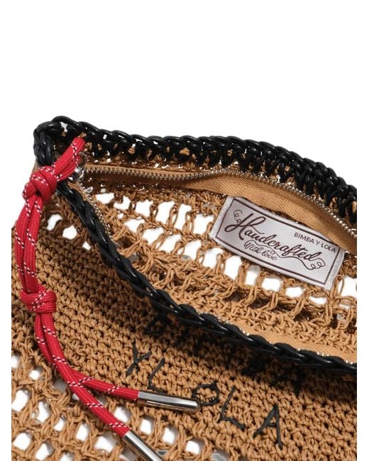 Bimba Y Lola Brown Medium Dark Natural Raffia-Effect Handbag