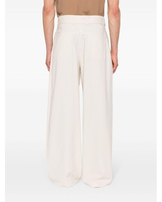 Emporio Armani White Pleat-detailing Belted Trousers for men