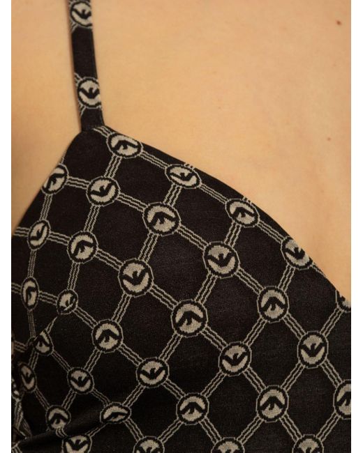Emporio Armani Black Neckholder-Badeanzug mit Monogramm-Print