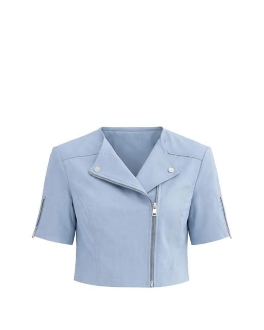 Lamarque Blue Kirsi Cropped Leather Jacket