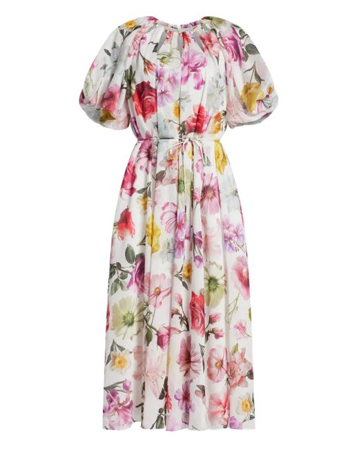 Robe Mi-Longue À Fleurs Aje. en coloris White
