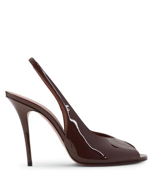 AMINA MUADDI Brown Chocolate Patent Leather Kristina 105 Sling