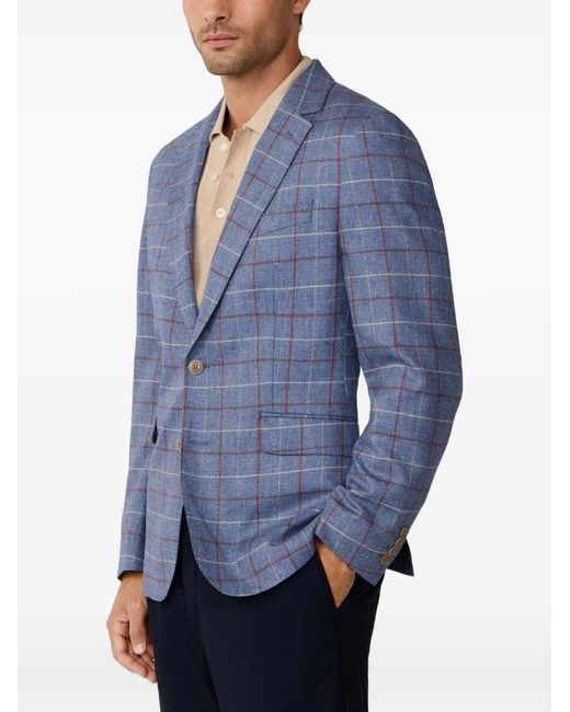 Hackett Blue Tattersall-Check Single-Breasted Silk Blazer for men