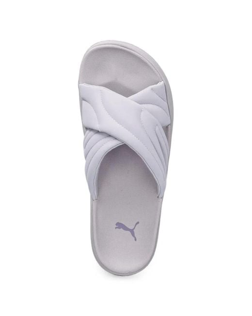 PUMA White Quilted Crossover-Strap Slides