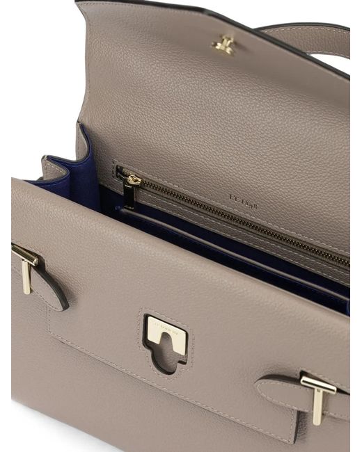 Le Tanneur Gray Medium Emiliet-Bar Envelope-Flap Tote Bag
