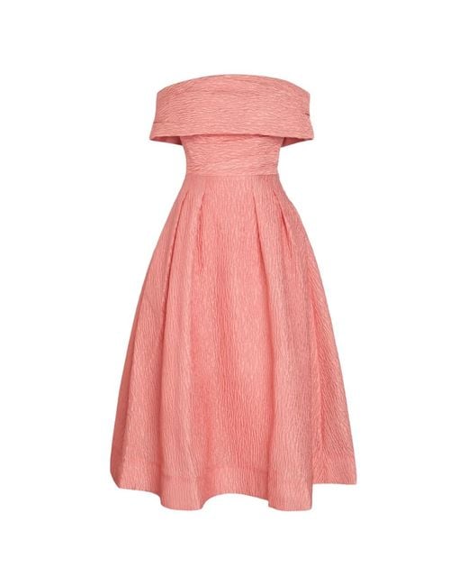 Rebecca Vallance Pink Adalyn Cloqué-Effect Off-Shoulder Midi Dress