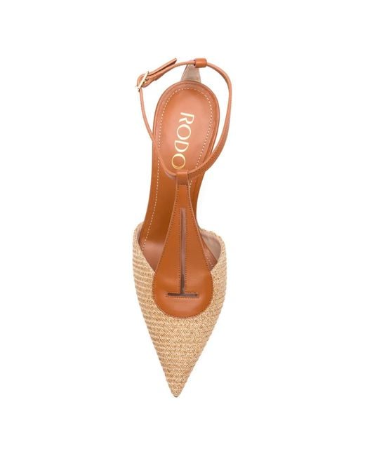 Rodo Natural Straw-Panelled T-Bar Pumps