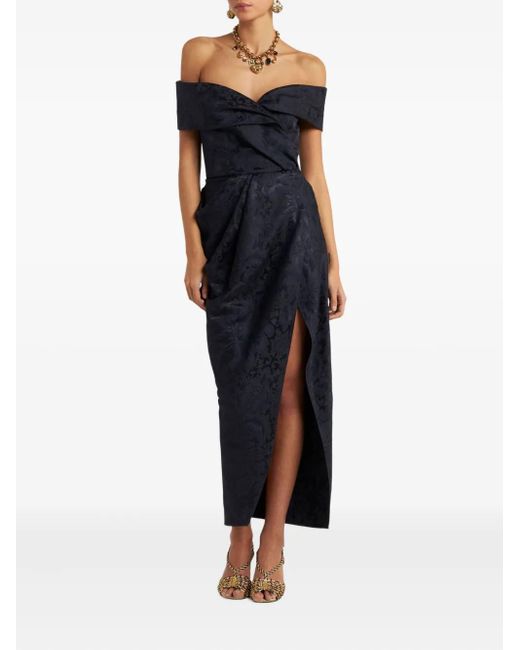 Etro Jacquard Off-Shoulder Evening Dress in Blue | Lyst