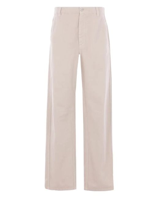 Brunello Cucinelli White Button-Zip Logo-Patch Trousers