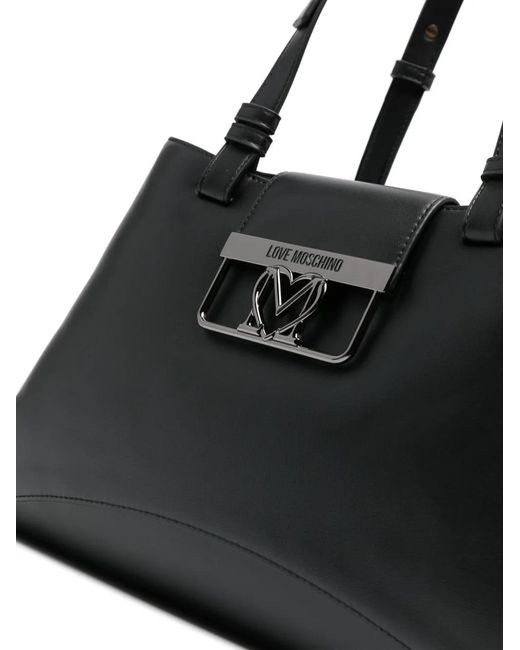 Love Moschino Black Large Heart Plaque Shoulder Bag