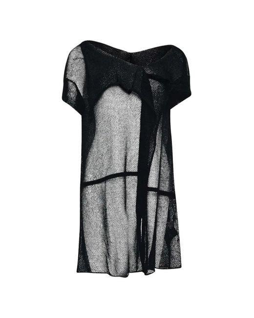 Yohji Yamamoto Black Mesh-Knit Asymmetric-Collar T-Shirt