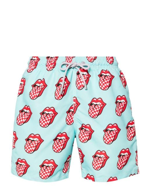 Mc2 Saint Barth Red Gustavia Rolling Stones Checked-print Swim Shorts for men