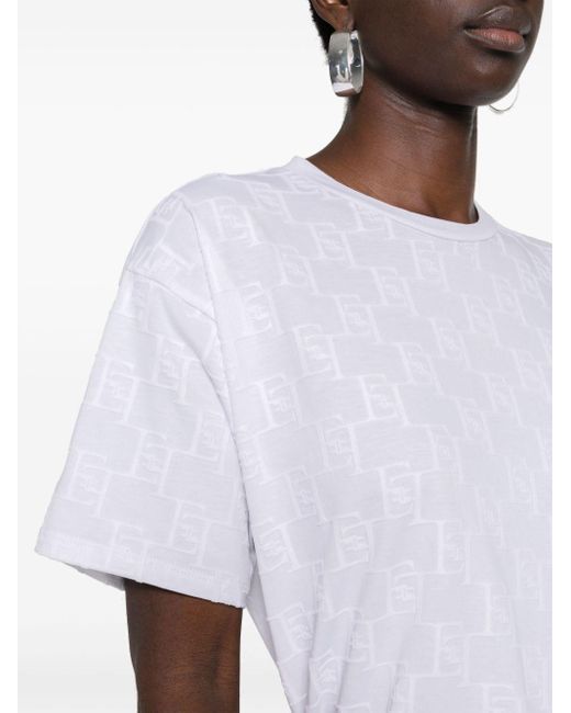 Elisabetta Franchi White Flocked-Logo Cotton T-Shirt