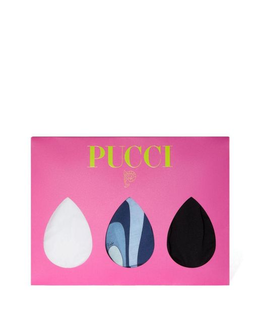 Emilio Pucci Black 3er-Set Tangas mit Logo-Print