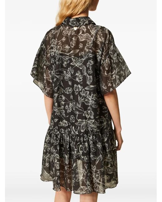 Twinset Black Floral Ruffled Dress