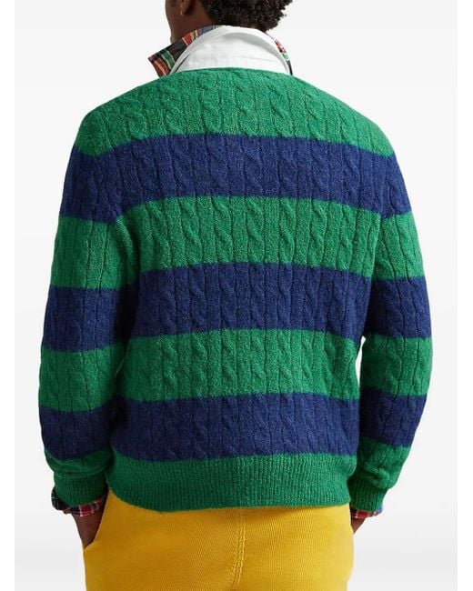 Polo Ralph Lauren Green Rugby Striped Cable-Knit Polo Shirt for men