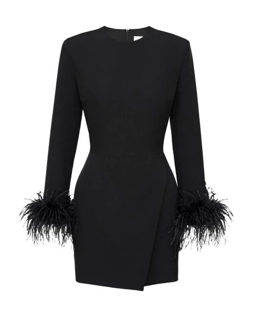POST MERIDIEM Black Wrap Feather-Sleeve Mini Dress