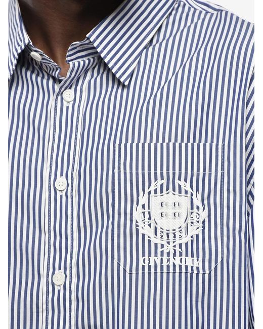 Givenchy Blue Embroidered-Logo Striped Shirt for men