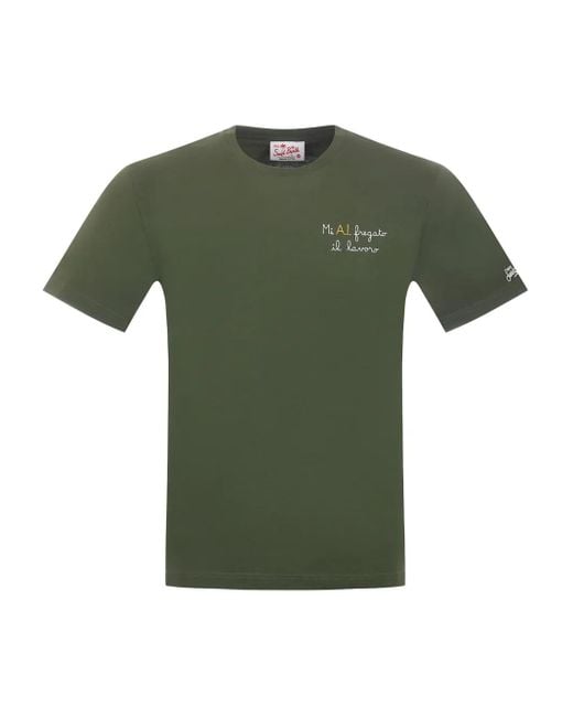 Mc2 Saint Barth Green Portofino Embroidered Crew-Neck T-Shirt for men