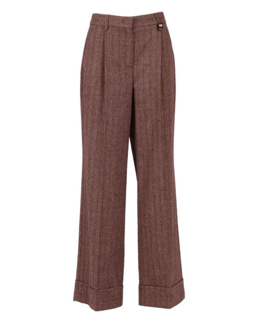 Lorena Antoniazzi Brown Pleated Herringbone Trousers