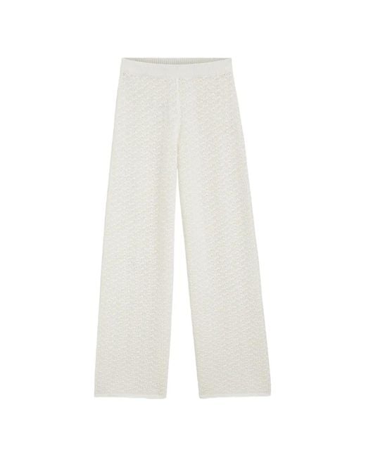 Boss White Crochet-Knit Wide-Leg Trousers