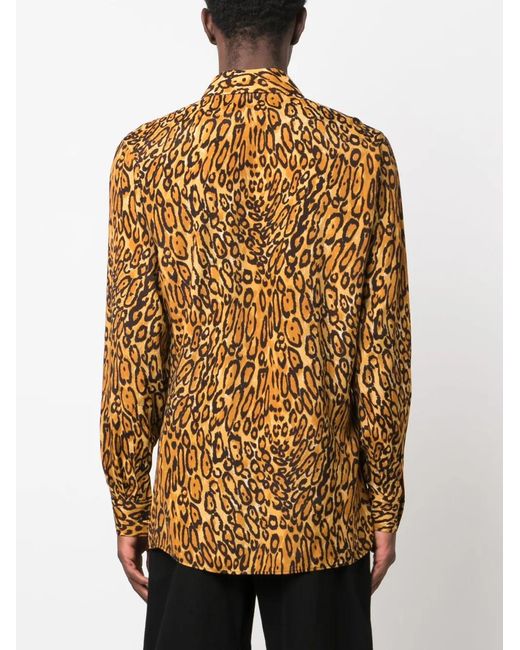 Moschino Brown Leopard-Print Long-Sleeve Shirt for men